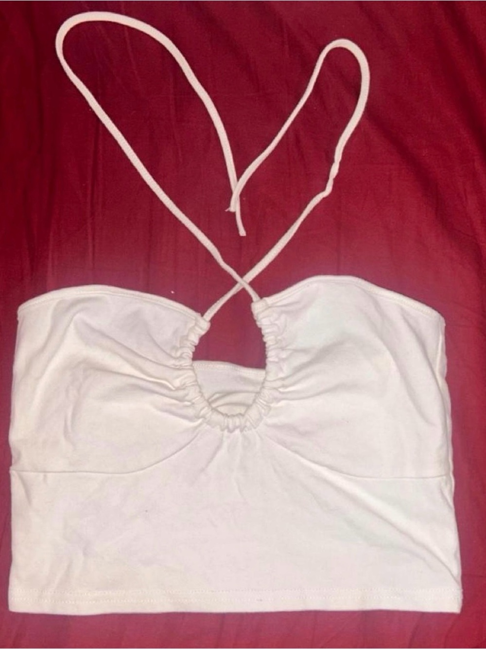 White Halter Ruched Crop Top